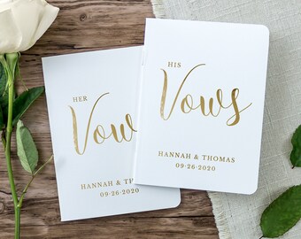 Vow Books, Wedding Vow Books, Vow Booklet, Personalized Wedding Vow Books Set of 2, White Wedding with Gold Foil, Colors Available