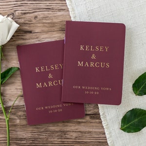 Wedding Vow Books, Wine and Gold Foil Personalized Wedding Vow Books, Calligraphy Vow Booklets, Wedding Notebooks, Foil Vow Books