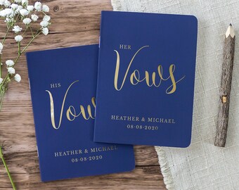Wedding Vow Books, Marriage Vows, Wedding Vow Books Personalized Custom Navy and Gold Foil Vow Books Set of 2 His Her, Colors Available