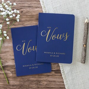 Wedding Vow Books Set of 2 Personalized Wedding Vow Booklets, Bride and Groom Vows, Navy and Gold Wedding Vows, Colors Available