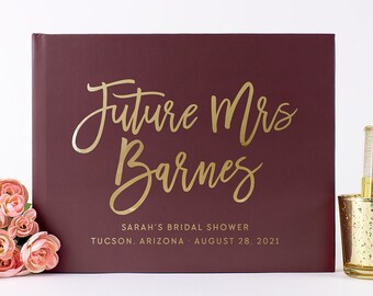 Bridal Shower Guest Book Wedding Photo Album Gold Foil Future Mrs Bachelorette Photo Booth Album for Bride, Customizeable Colors