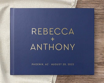Personalized Wedding Guest Book, Simple Elegant Minimalist Design, Wedding Keepsake, Navy Blue Gold Wedding