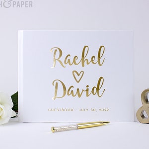 White Wedding Guest Book Gold Foil Guestbook Custom Wedding Photo Album Sign In Book Color Choices Available