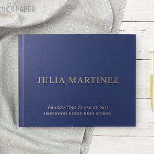 Graduation Guest Book Custom High School Graduation Party Photo Book for Graduating Class Friends, Navy Gold Foil