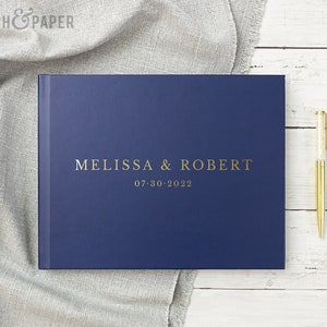 Wedding Guest Book Wedding Guestbook Horizontal Landscape Guest Book Gold Foil Personalized Hardcover Guest Book Photo Album image 4