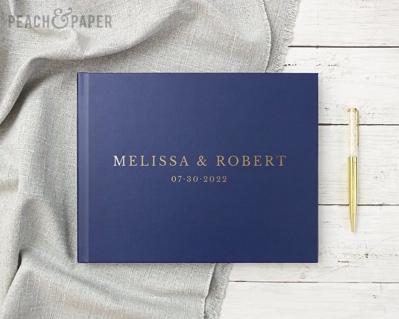 Wedding Guest Book Wedding Guestbook Horizontal Landscape Guest Book Gold Foil Personalized Hardcover Guest Book Photo Album image 4