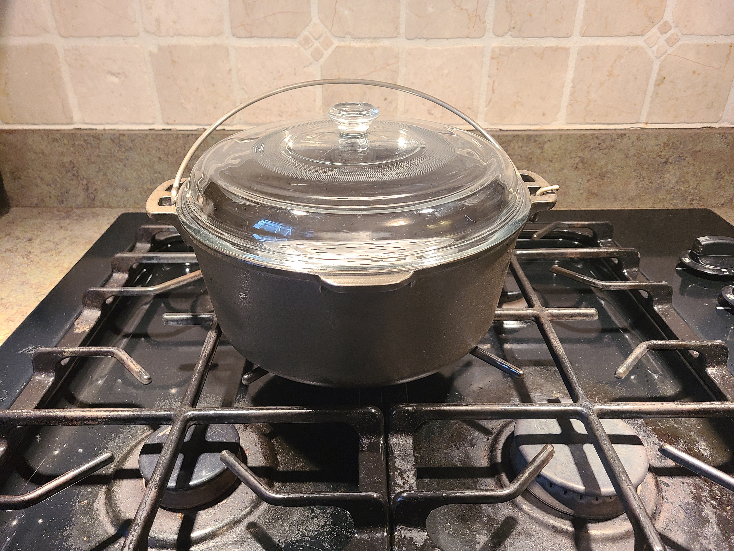 VINTAGE 5 QT CAST IRON DUTCH OVEN WITH HANDLE AND LID, TAIWAN, SELF BASTIN.