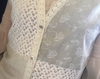 Vintage Cream Patchwork Cottagecore Vest, Size M-L