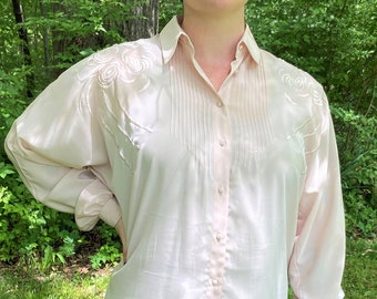 Vintage Light Pink Pleated Floral Blouse, Women's Size 10