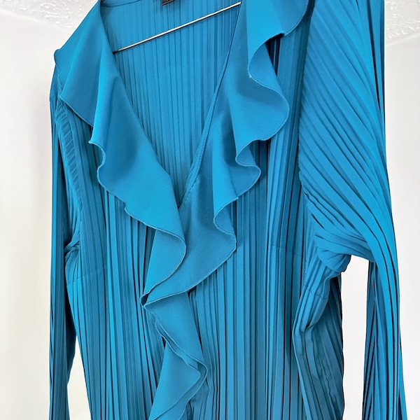 Vintage Teal Ruffle Blouse, Size 3X