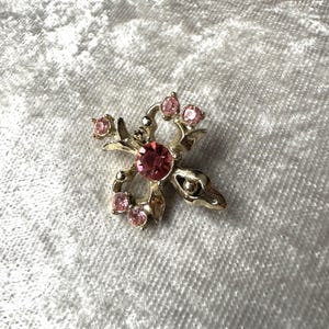 Vintage Pink Rhinestone Bird Brooch