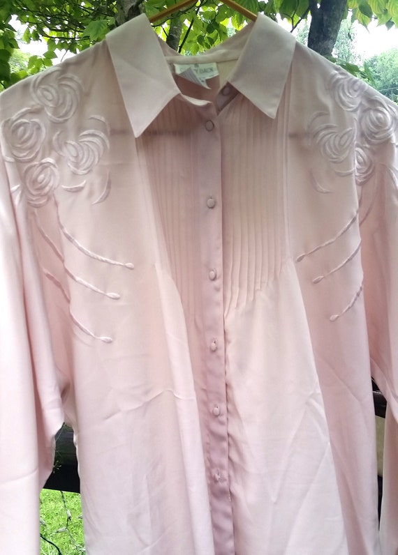 Vintage Light Pink Pleated Floral Blouse, Women's… - image 7