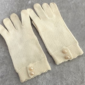 Vintage Children&#39;s White Knit Gloves with Pearls