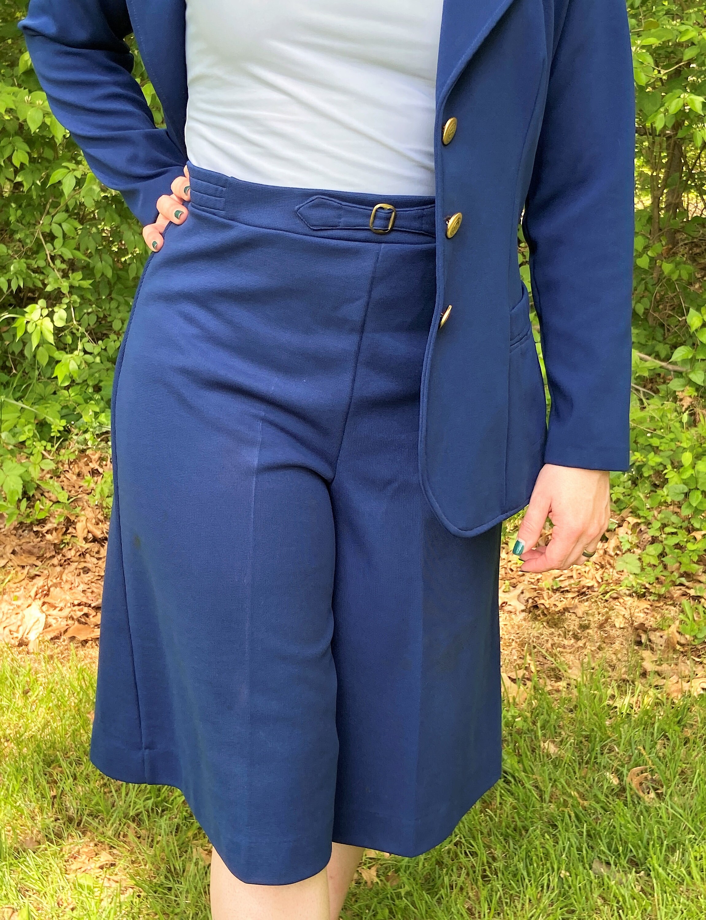 Vintage 1970s Navy Blue Women's Suit Set, 3 Piece Pantsuit, Kulat