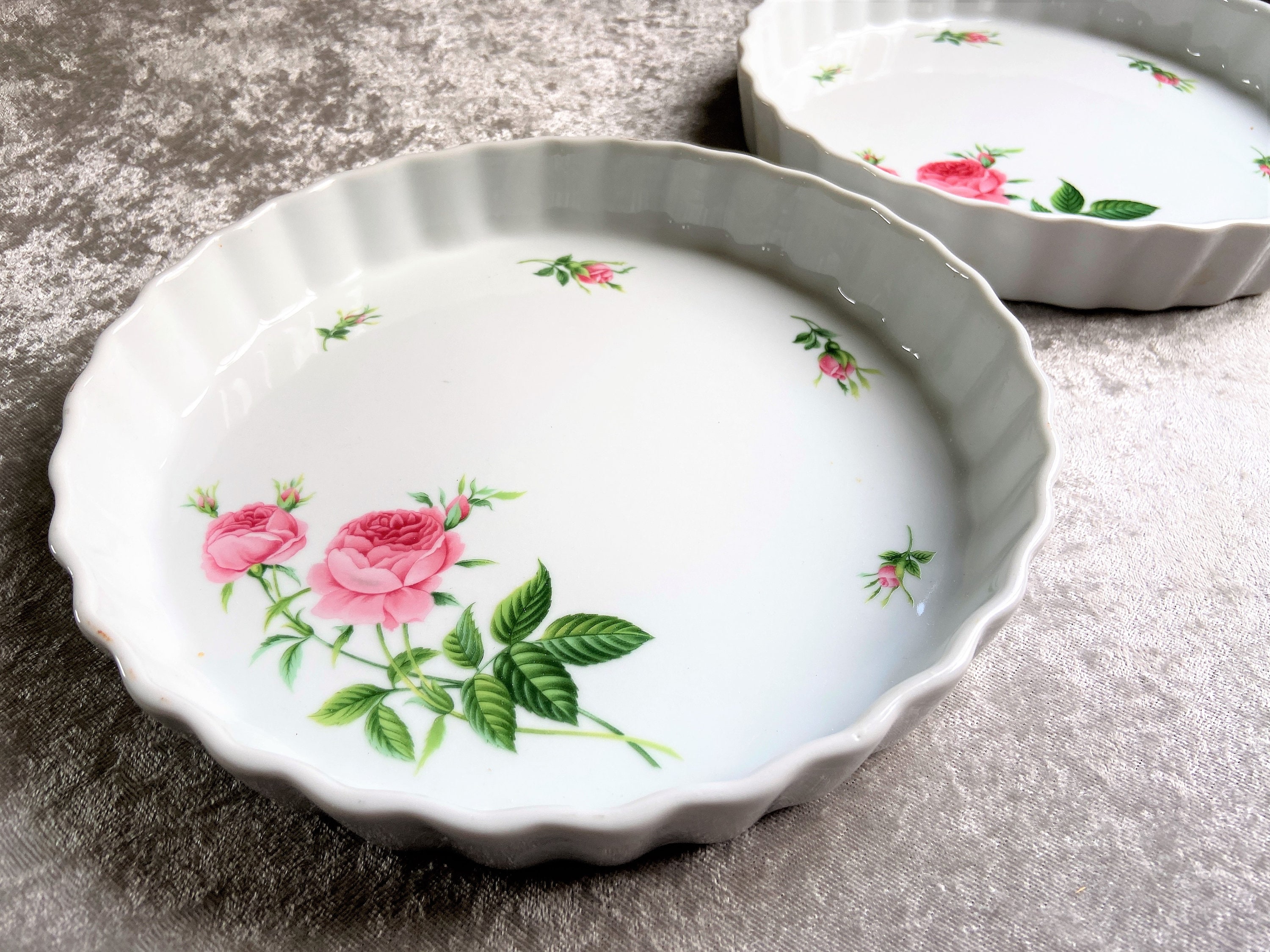 Vintage Christineholm Porcelain Pink Rose Pie Plate, Cottagecore