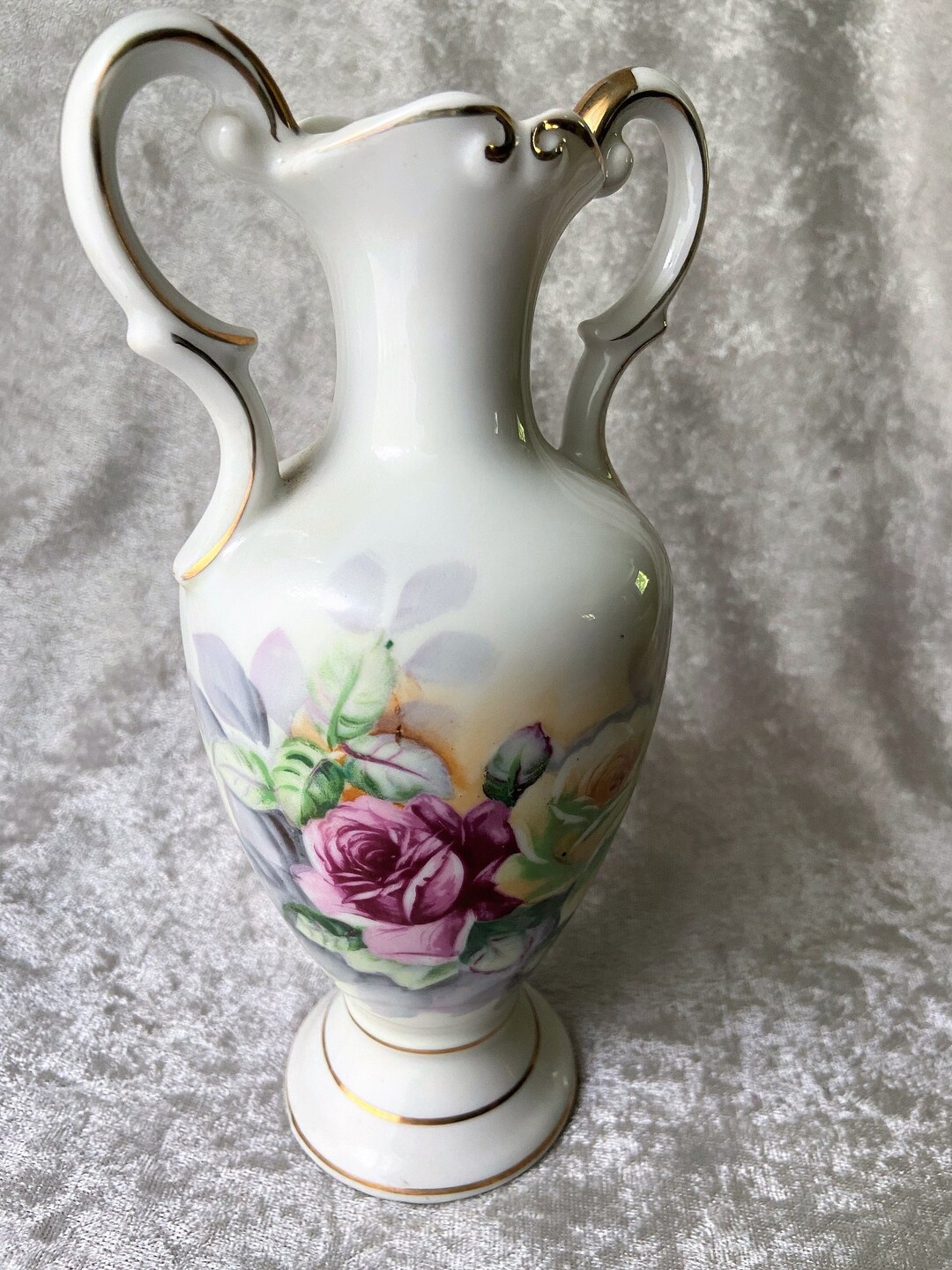 Vintage Japanese Arnart Flower Vase, Rose Vase, Double Handle Ceramic