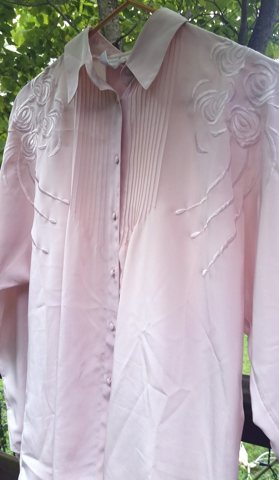 Vintage Light Pink Pleated Floral Blouse, Women's… - image 3