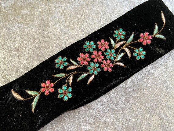Vintage Embroidered Velvet Belt Beaded 