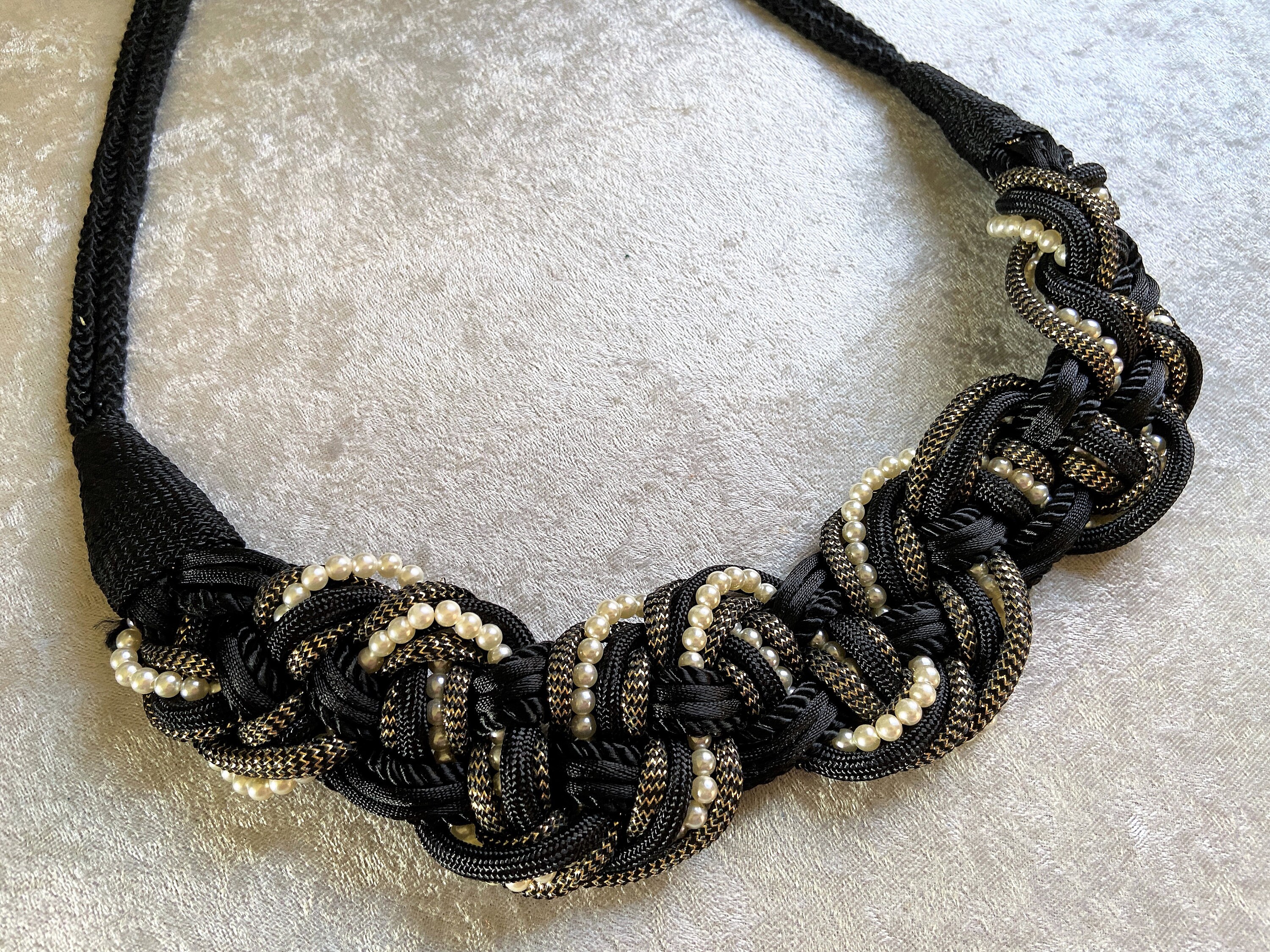 Retro Vintage 80s Belt Braided Rope Beaded Black Gold Boho Adjustable One Size Nylon 1980s Vintage Belts for sale | eBay main image 3