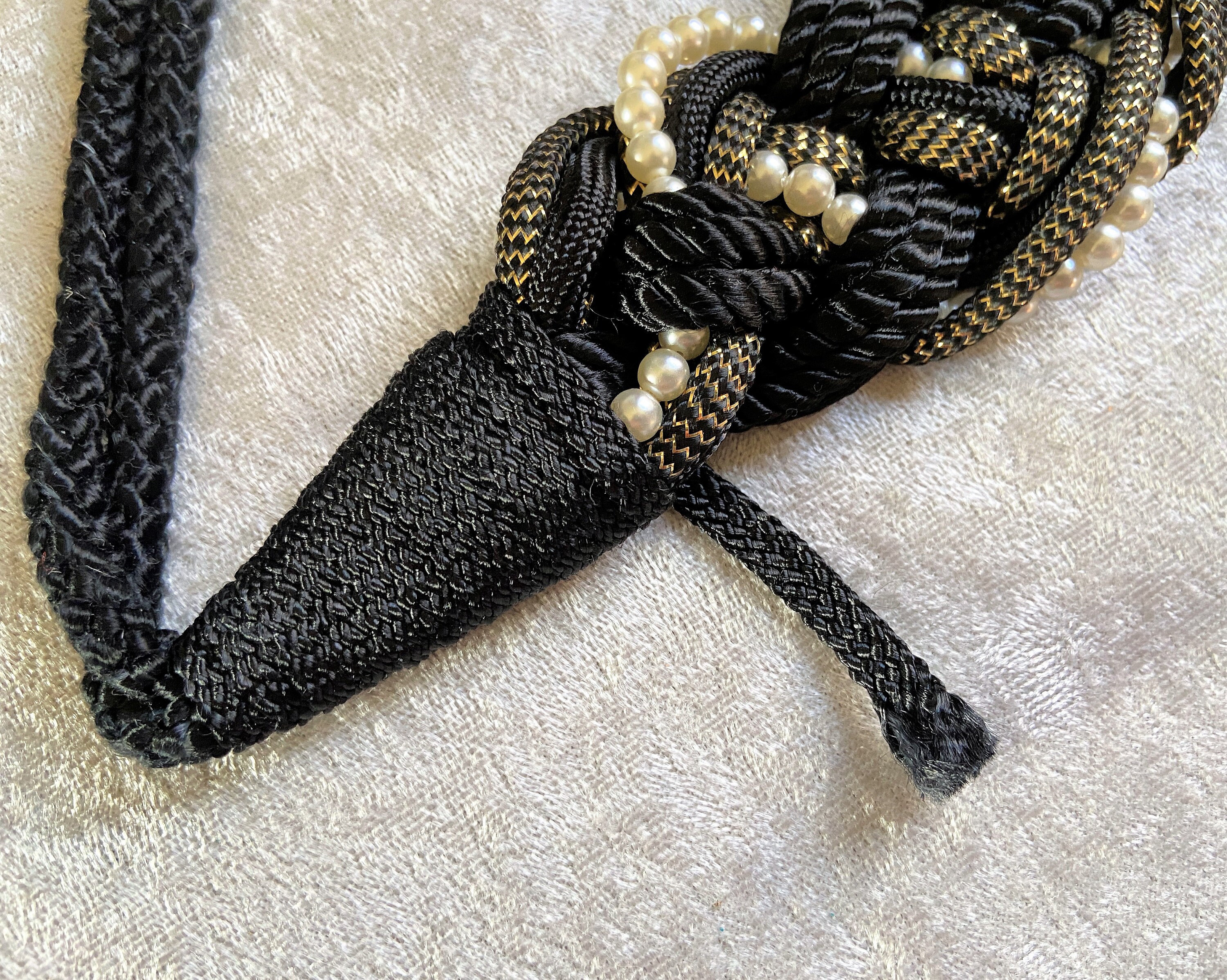 Retro Vintage 80s Belt Braided Rope Beaded Black Gold Boho Adjustable One Size Nylon 1980s Vintage Belts for sale | eBay main image 2