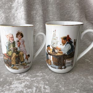 Vintage Norman Rockwell Mugs, The Cobbler Mug, For a Good Boy Mug, Norman Rockwell Museum