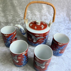Vintage Asian Crane Ceramic Tea Set