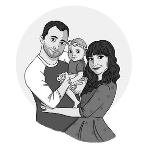 Digital Custom Portrait, Head & Shoulders, Couples Illustration, Family commission, cartoon drawing from photo image 1
