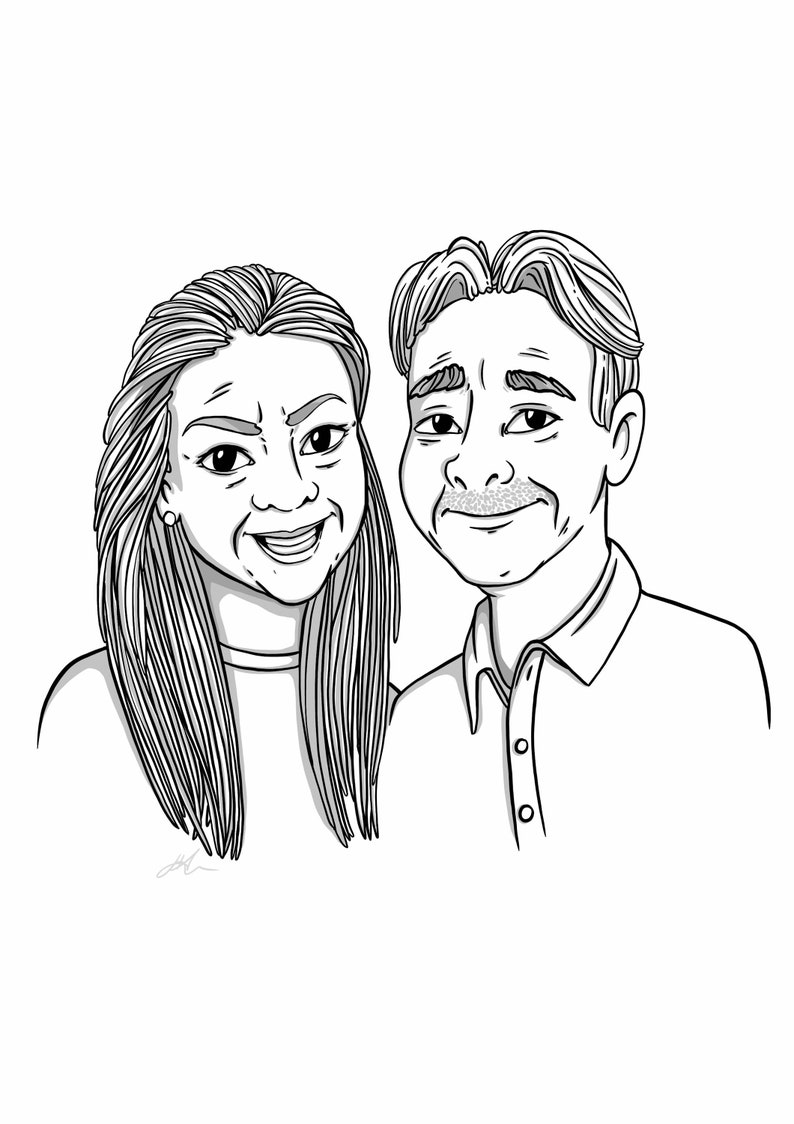 Digital Custom Portrait, Head & Shoulders, Couples Illustration, Family commission, cartoon drawing from photo image 9