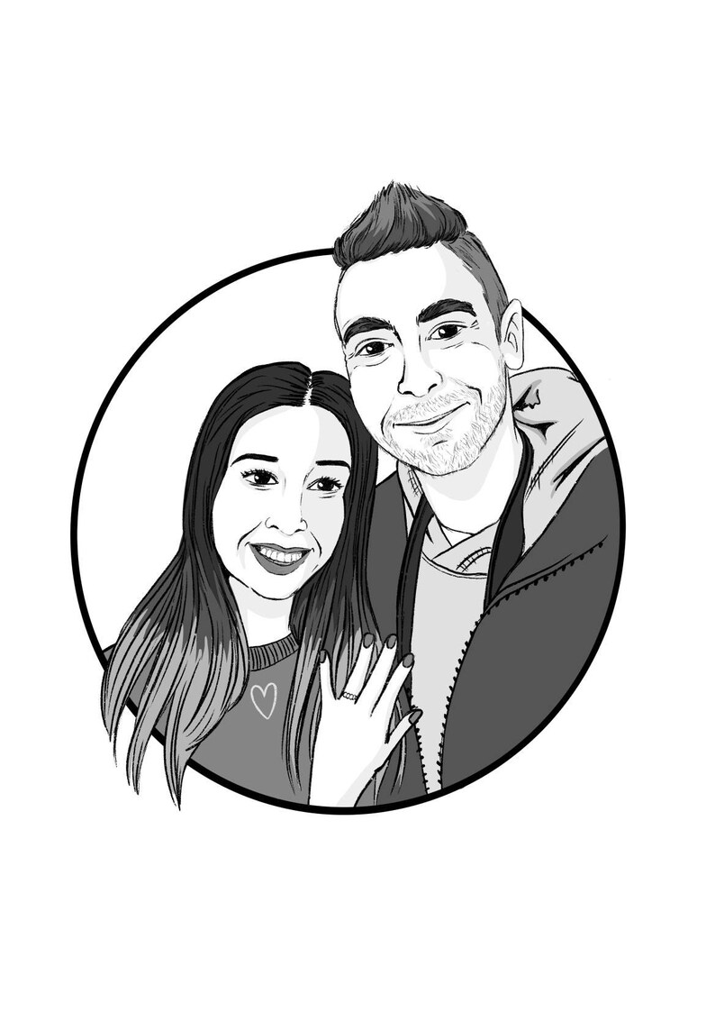 Digital Custom Portrait, Head & Shoulders, Couples Illustration, Family commission, cartoon drawing from photo image 10