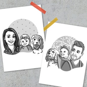 Digital Custom Portrait, Head & Shoulders, Couples Illustration, Family commission, cartoon drawing from photo image 2