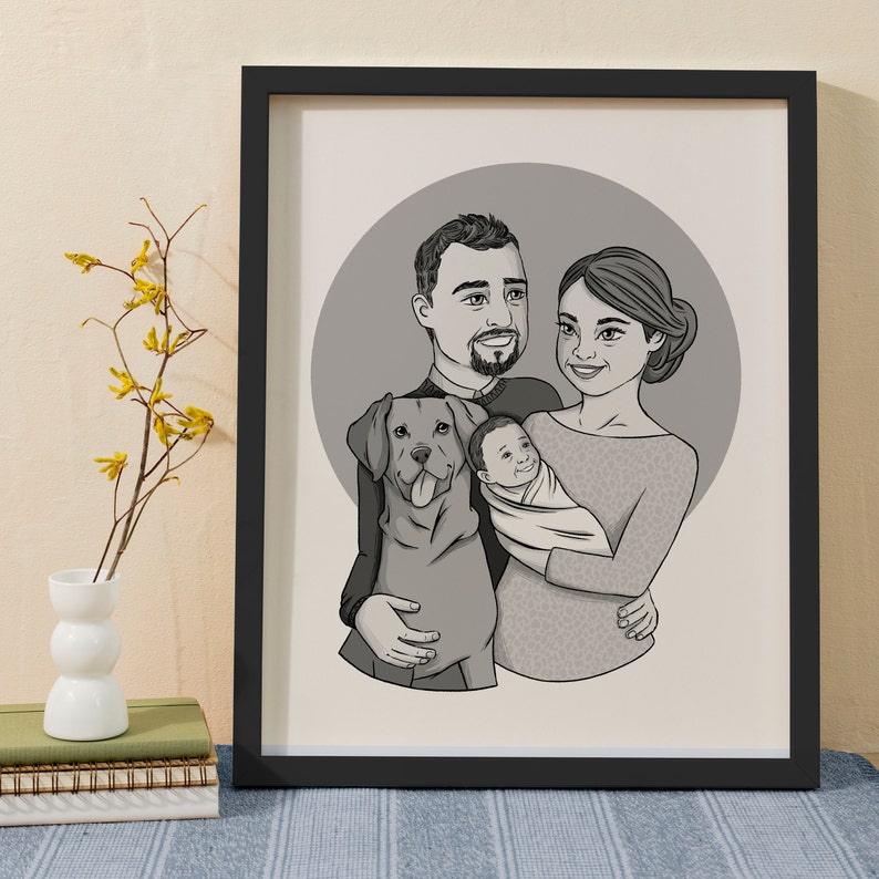 Digital Custom Portrait, Head & Shoulders, Couples Illustration, Family commission, cartoon drawing from photo image 5