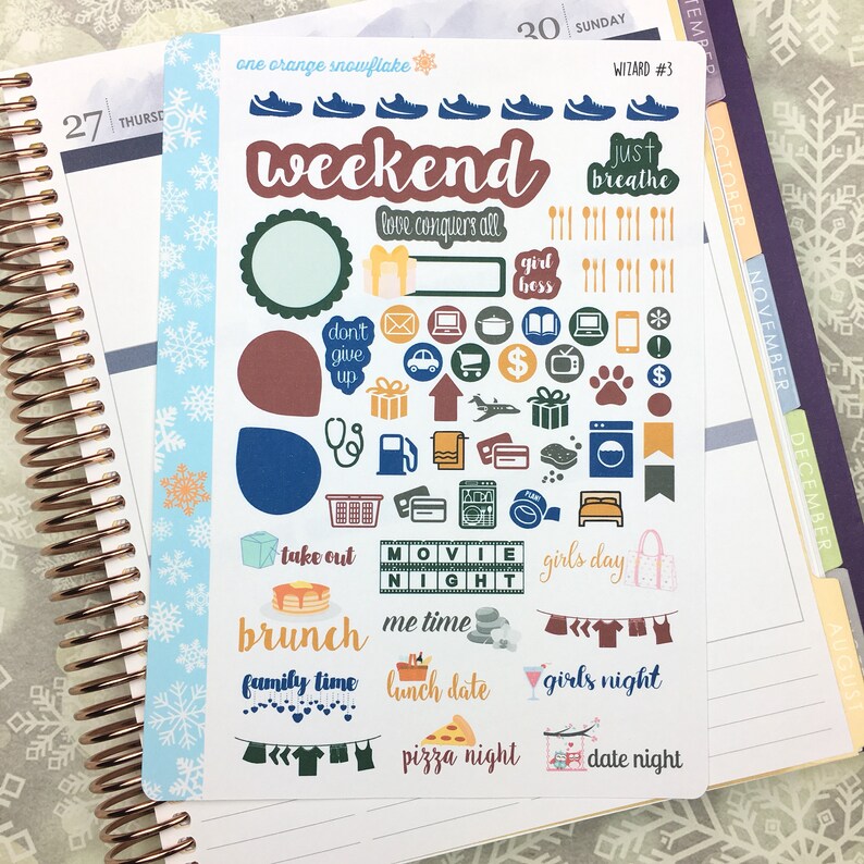 Wizard 3 Page Kit of Stickers for Paper Planners Bullet Journals and Calendars