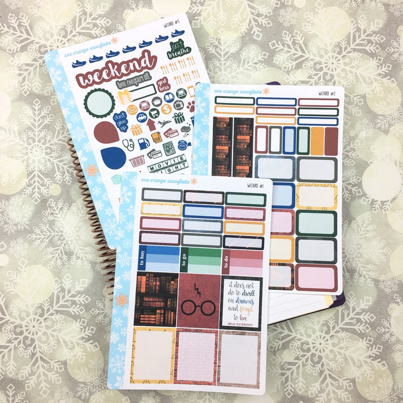 Wizard 3 Page Kit of Stickers for Paper Planners Bullet Journals and Calendars