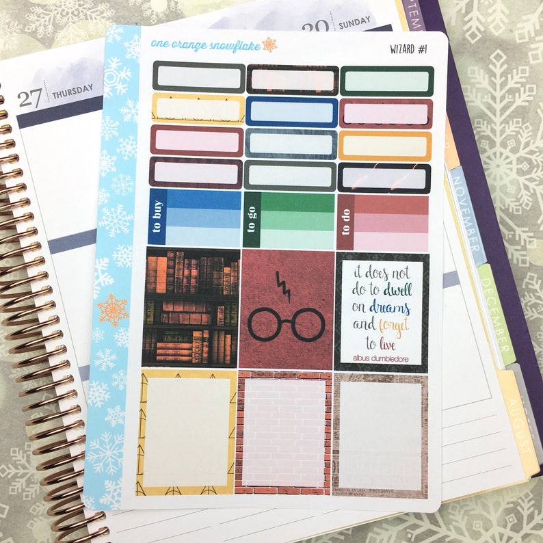 Wizard 3 Page Kit of Stickers for Paper Planners Bullet Journals and Calendars