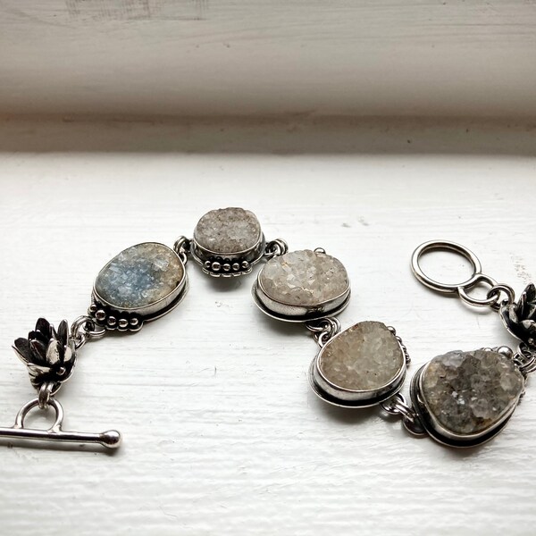 Kein Schlamm, kein Lotus: Achat druzy Aussage Armband, Silberschmied Schmuck