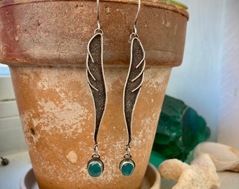 Nike III: apatite and sterling silver statement earrings, winged victory, silversmith jewelry