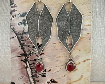 Nike II: rhodolite garnet and sterling silver statement earrings, winged victory, silversmith jewelry