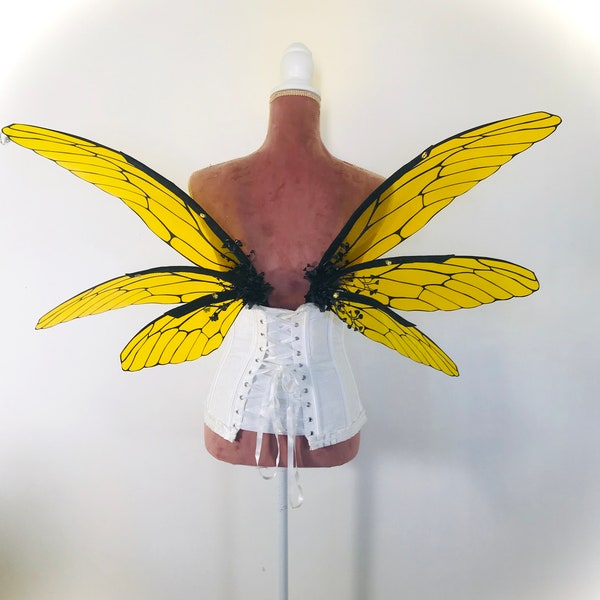 Yellow FAIRY WINGS, bee faerie wings, adult wings, Renaissance costume, cosplay wings, eleven wings, fancy dress, Pagan Wings, fairy outfit