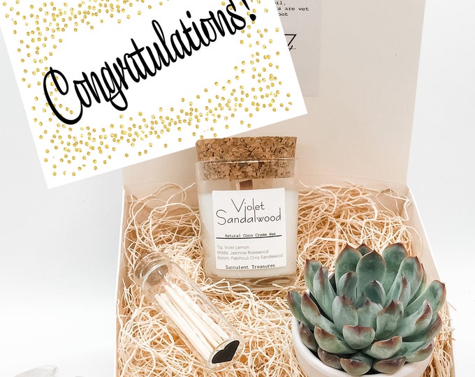 Personalized Congrats Succulent Gift Box Set |  Candle | Plant Customize Congratulations