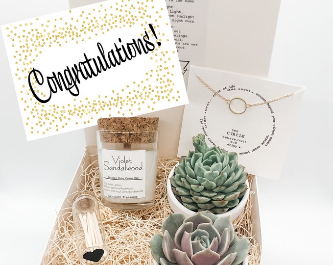 Congratulations Gift Box Personalized Succulent Congrats Gift Box |  Candle | Send a Gift | Customize