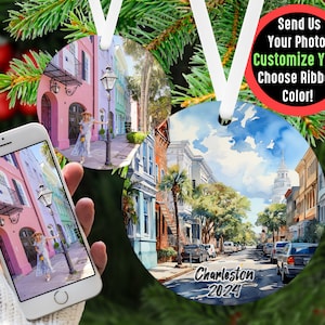 Charleston SC Ornament, Rainbow Row Souvenir, Charleston Christmas Decoration, Custom Travel Keepsake, Personalized Charleston Gift