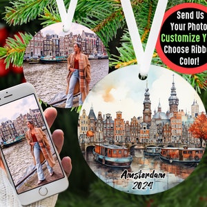 Amsterdam Christmas Ornament, Netherlands Travel Souvenir, Personalized Amsterdam Keepsake, Dutch Canal Holiday Decor, Custom Gift