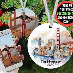 Personalized San Francisco Ornament, Golden Gate Bridge Souvenir, Travel Keepsake, Custom Vacation Gift, USA City Christmas Decoration
