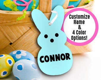 Boy Easter Basket Tag - Personalized Bunny Marshmallow, First Easter Basket Decoration, Custom Easter Gift, Spring Decor Tag Reusable