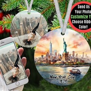 Custom New York City Travel Photo Ornament Christmas Keepsake, Girls Trip Ornament Picture, Cute Family Ornament, Newlywed Ornament Gift