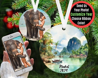 Custom Phuket Ornament, Travel Ornament with Photo, Flight Attendant Gift for Traveler Honeymoon Picture Ornament Gift for TikTok Influencer