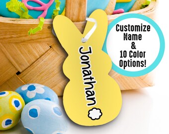 Personalized Easter Basket Tag - Colorful Rabbit Name Tag Label, Customizable Easter Bunny Gift for Kids and Adults, Custom Easter Tag