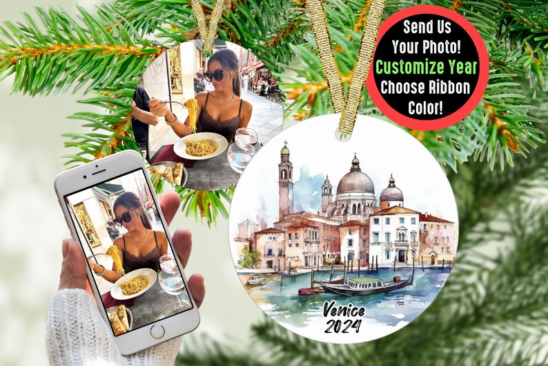 Custom Venice Travel Ornament with Photo