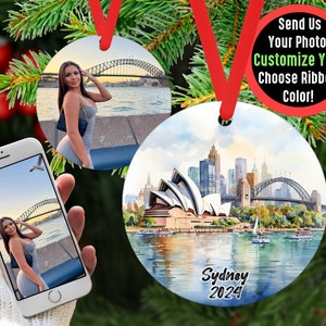Personalized Sydney Australia Travel Ornament, Custom Vacation Keepsake, Watercolor Sydney Souvenir, Sydney Opera House Christmas Gift