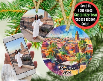 Custom Marrakesh Travel Ornament with Photo, Flight Attendant Gift for Traveler, Honeymoon Picture Ornament Gift for TikTok Influencer